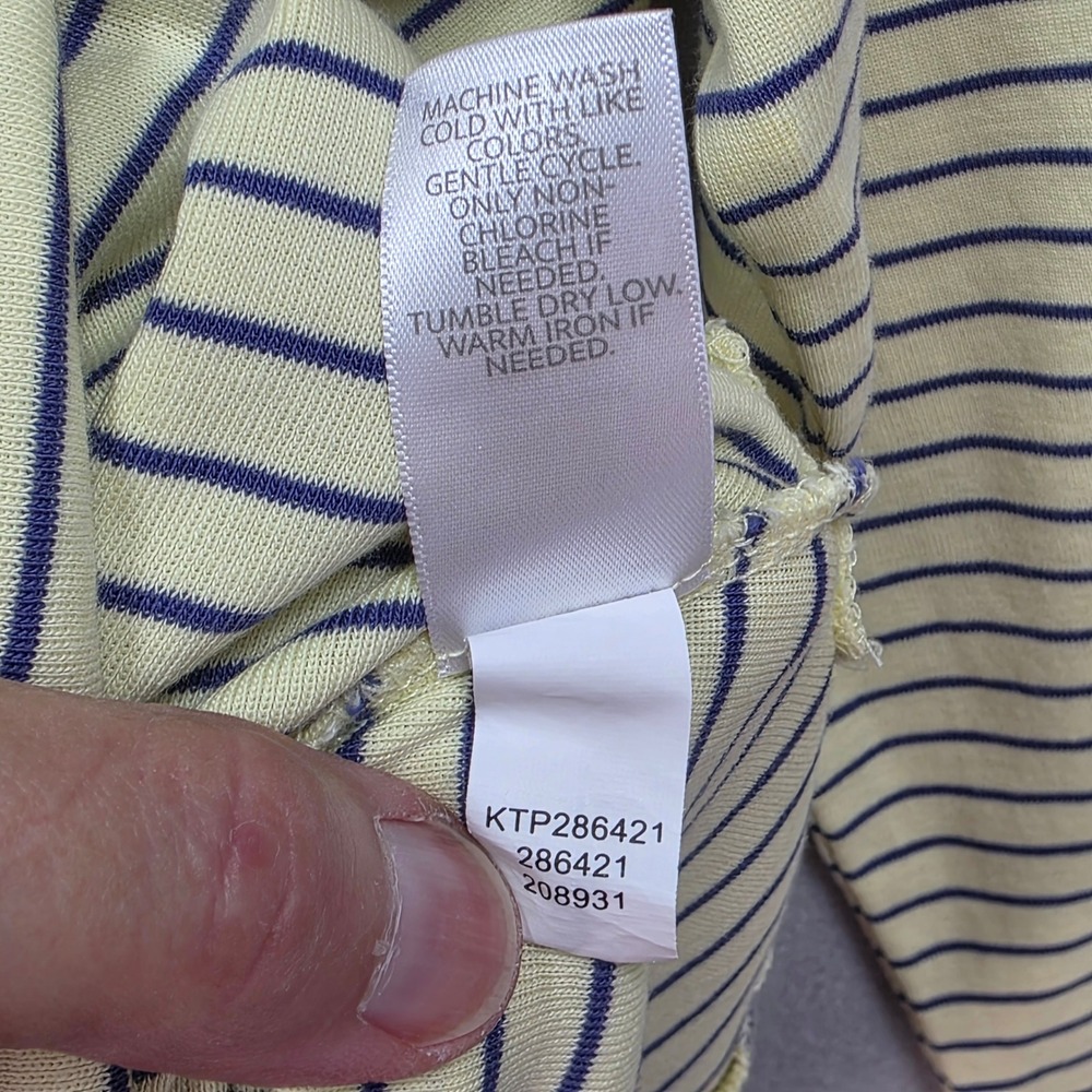 J Jill Striped Shirt Womens M Yellow Navy Pima Cotton Top Coastal Striped Vneck - Picture 6 of 9
